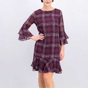 Jessica Howard Purple Plaid Long Sleeve Dress